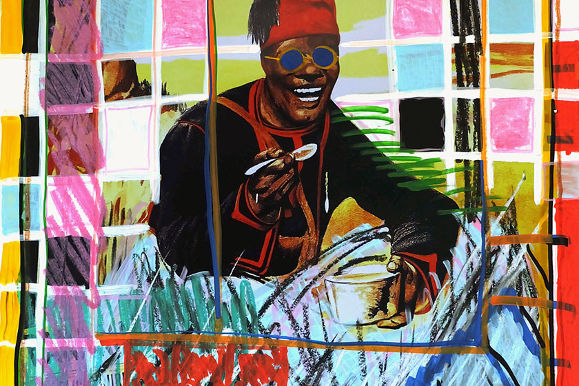Modou Dieng Yacine, banana, 2022, acrylic, oil sticks on archival print (photo courtesy of the artist)